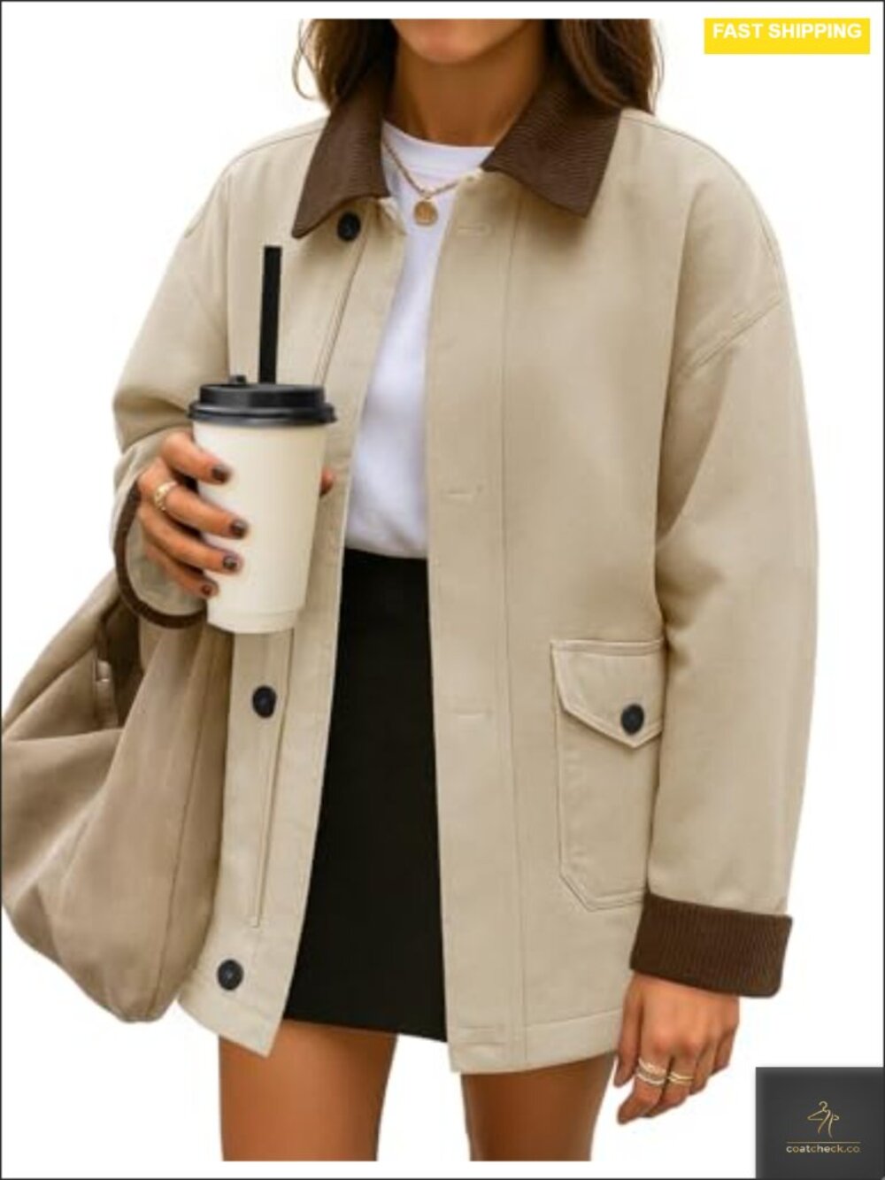 Womens Cotton Barn Jacket Oversized Casual Loose Fit Long Sleeve Button Up Coat